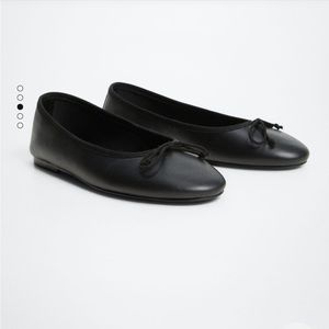 Mango Bow Leather Ballerina Flats